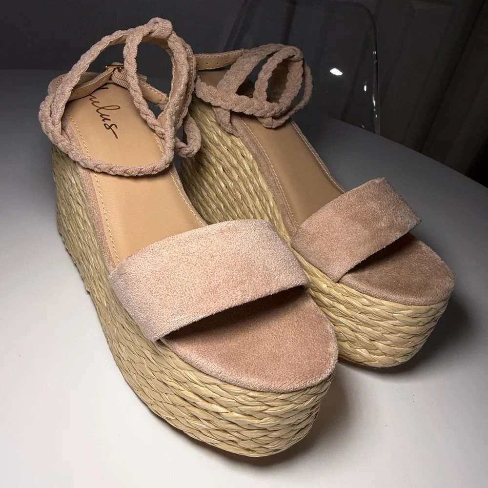 Lulus Jalen Nude Suede Espadrille Wedges Size 8 - Picture 9 of 9